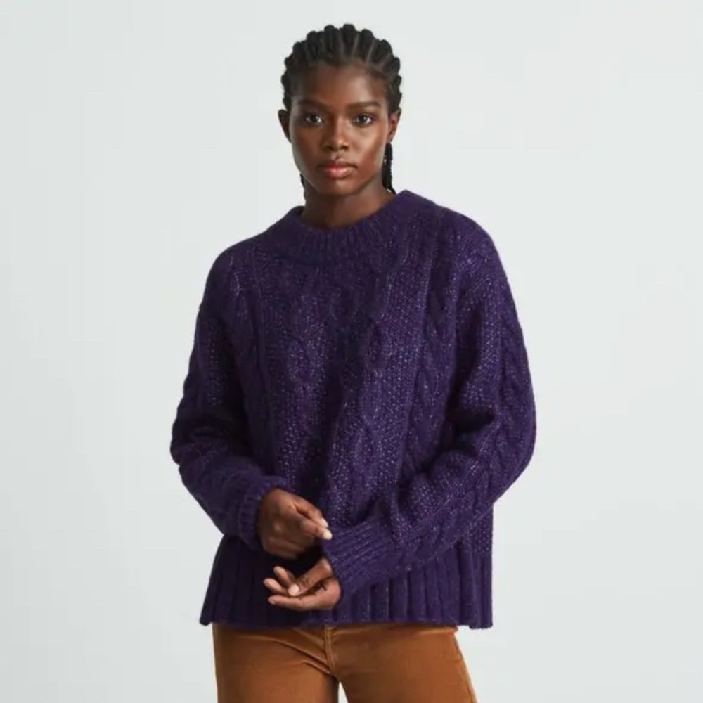 Everlane Cloud Cable Knit Merino/Pima/Alpaca Crew Sweater Purple Ink Women’s XS